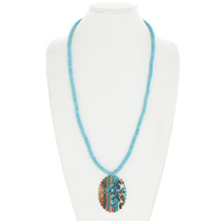 CROSS WESTERN PRINT WOODEN HOWLITE BEADED NECKLACE