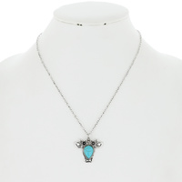 STEER -  WESTERN THEMED DAINTY ADJUSTABLE PENDANT NECKLACE IN SILVER TONE METAL
