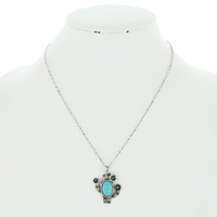 CACTUS  - WESTERN THEMED DAINTY ADJUSTABLE PENDANT NECKLACE IN SILVER TONE METAL