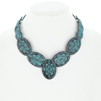 OXIDIZED STAMPED METAL ADJUSTABLE CONCHO NECKLACE- SOUTHWESTERN JEWELRY