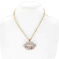RHINESTONE LIP PENDANT NECKLACE