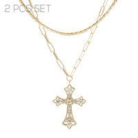CRYSTAL SYRIAC CROSS TWO NECKLACE SET