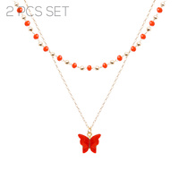 ACRYLIC BUTTERFLY PENDANT TWO LAYER NECKLACE
