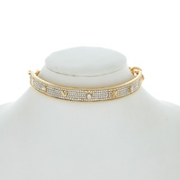 ROMAN NUMERALS CRYSTAL RHINESTONE PAVE ADJUSTABLE CHOKER CHAIN NECKLACE