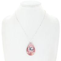 "I LOVE YOU MOM" - MOTHER'S DAY THEMED WOODED GRAPHIC DOUBLE LAYER TEARDROP ADJUSTABLE PENDANT NECKLACE
