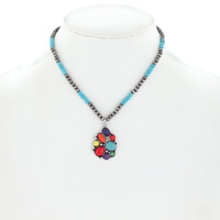 NATIVE AMERICAN STYLE TEARDROP CLUSTER SEMI STONE  NAVAJO PEARL BEADED ADJUSTABLE NECKLACE