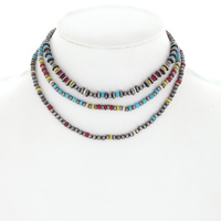 WESTERN STYLE NAVAJO PEARL MULTI STRAND 3-LAYER ADJUSTABLE BEADED CHOKER NECKLACE