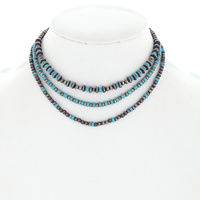 WESTERN STYLE NAVAJO PEARL MULTI STRAND 3-LAYER ADJUSTABLE BEADED CHOKER NECKLACE