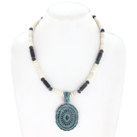 WESTERN STYLE NAVAJO PEARL BEAD TURQUOISE CONCHO NECKLACE