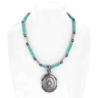 WESTERN STYLE NAVAJO PEARL BEAD TURQUOISE CONCHO NECKLACE