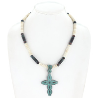 WESTERN STYLE NAVAJO PEARL BEADED TURQUOISE CROSS NECKLACE