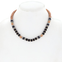 BOHEMIAN STYLE SANDALWOOD & PONY BEAD MULTI BEAD NECKLACE