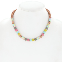 BOHEMIAN STYLE SANDALWOOD & PONY BEAD MULTI BEAD NECKLACE