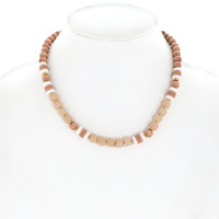 BOHEMIAN STYLE SANDALWOOD & PONY BEAD MULTI BEAD NECKLACE