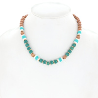 BOHEMIAN STYLE SANDALWOOD & PONY BEAD MULTI BEAD NECKLACE