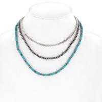 WESTERN STYLE NAVAJO PEARL BEAD MIX  MULTI STRAND LAYERED ADJUSTABLE CHAIN NECKLACE