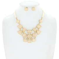 RESIN BEAD & GEMSTONE STATEMENT BIB NECKLACE EARRING SET