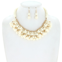 BOHO STYLE BEADED BIB ADJUSTABLE NECKLACE EARRINGS SET