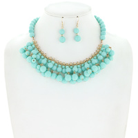 BOHO STYLE BEADED BIB ADJUSTABLE NECKLACE EARRINGS SET
