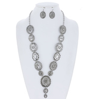 WESTERN CONCHO LARIAT ADJUSTABLE NECKLACE EARRINGS SET