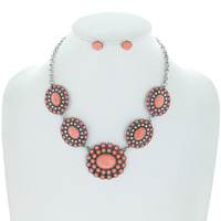 WESTERN SEMI-STONE CONCHO ADJUSTABLE NECKLACE EARRING SET