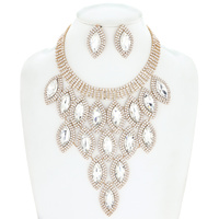 CRYSTAL RHINESTONE PAVE GEM CLUSTER BIB NECKLACE EARRING SET