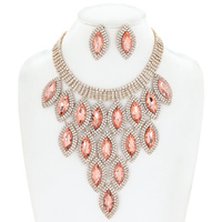 CRYSTAL RHINESTONE PAVE GEM CLUSTER BIB NECKLACE EARRING SET