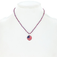 AMERICAN FLAG MULTICOLOR BEADED ADJUSTABLE CIRCULAR PENDANT NECKLACE