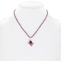 AMERICAN FLAG MULTICOLOR BEADED ADJUSTABLE CIRCULAR FLAG PENDANT NECKLACE