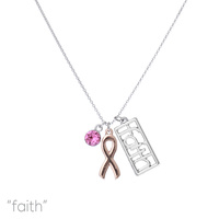FAITH BREAST CANCER PINK RIBBON CHARM NECKLACE