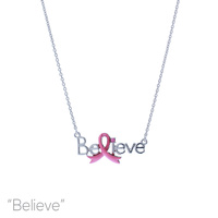 BELIEVE WITH BREAST CANCER PINK RIBBON PENDANT NECKLACE