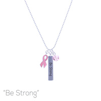 STRONG WITH BREAST CANCER PINK RIBBON CHARM NECKLACE