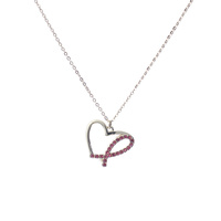 BREAST CANCER PINK RIBBON HEART PENDANT NECKLACE