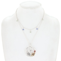 SEA TURTLE  - NAUTICAL SEA LIFE  MULTILAYER BEADED THREE TONE METAL SWIRL PENDANT NECKLACE