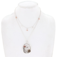 MERMAID - NAUTICAL SEA LIFE  MULTILAYER BEADED THREE TONE METAL SWIRL PENDANT NECKLACE