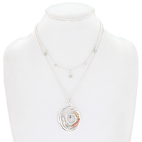 DOLPHIN - NAUTICAL SEA LIFE  MULTILAYER BEADED THREE TONE METAL SWIRL PENDANT NECKLACE