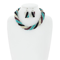 BOHO MULTICOLOR SPIRAL BEADED NECKLACE EARRINGS SET