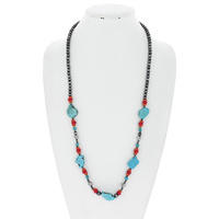 WESTERN NAVAJO PEARL TURQUOISE SLAB BEADED LONG NECKLACE