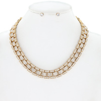 ICED OUT CRYSTAL RHINESTONE PAVE PRESIDENTIAL CHAIN LINK NECKLACE AND STUD EARRING SET