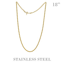 18" UNISEX ROPE CHAIN NECKLACE IN GOLD AND SILVER TONE STAINLESS STEEL
