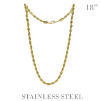 18" UNISEX ROPE CHAIN NECKLACE IN GOLD AND SILVER TONE STAINLESS STEEL