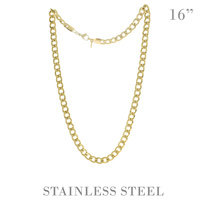 16" UNISEX CUBAN LINK CHAIN NECKLACE IN GOLD AND SILVER TONE STAINLESS STEEL