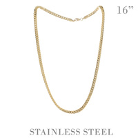 16" UNISEX CUBAN LINK CHAIN NECKLACE IN GOLD AND SILVER TONE STAINLESS STEEL METAL