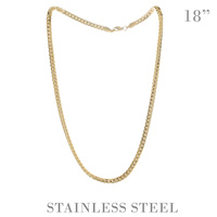 18" UNISEX CUBAN LINK CHAIN NECKLACE IN GOLD AND SILVER TONE STAINLESS STEEL METAL