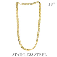 18" UNISEX CUBAN LINK CHAIN NECKLACE IN GOLD AND SILVER TONE STAINLESS STEEL