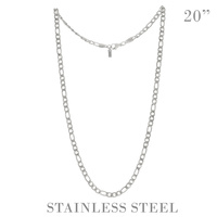 20" UNISEX FIGARO LINK CHAIN NECKLACE IN GOLD AND SILVER TONE STAINLESS STEEL METAL