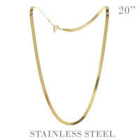 20" UNISEX FLAT SNAKE LINK ADJUSTABLE CHAIN NECKLACE IN GOLD AND SILVER TONE STAINLESS STEEL