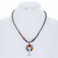 WESTERN SYNTHETIC SEMI STONE SQUASH BLOSSOM NAVAJO BEADED ADJUSTABLE PENDANT NECKLACE