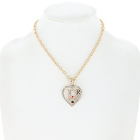 CRYSTAL PAVE RED LIPSTICK HEART SHAPED PENDANT ADJUSTABLE CHAIN NECKLACE