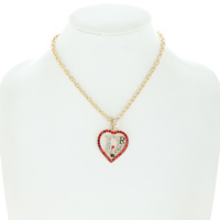 CRYSTAL PAVE RED LIPSTICK HEART SHAPED PENDANT ADJUSTABLE CHAIN NECKLACE